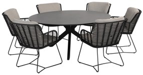 Locarno Fabrice dining tuinset 160 cm rond 7 delig HPL Antraciet 4 Seasons Outdoor