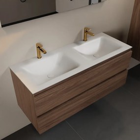 Mondiaz Aivy badmeubel 120cm mocha met wastafel solid surface talc dubbel 2 kraangaten en spiegel