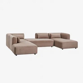 Rechte Modulaire Chaise Longue Bank Van 4 Delen Met Dubbele Divan Fogler Corduroy Kameelbruin - Sklum