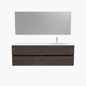 Zaro Valencia Solid Surface badmeubel 150cm donker eiken 1 kraangat spoelbak rechts met 2 lades