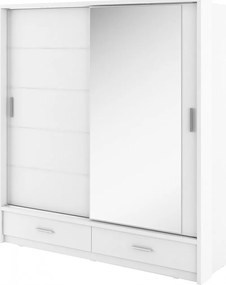 Kledingkast Fresno 104, Wit, 215x200x63cm, Kledingkast deuren: Schuivend, Aantal planken: 5, Aantal planken: 5