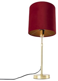 Stoffen Tafellamp goud/messing met velours kap rood 25 cm - Parte Klassiek / Antiek E27 cilinder / rond rond Binnenverlichting Lamp