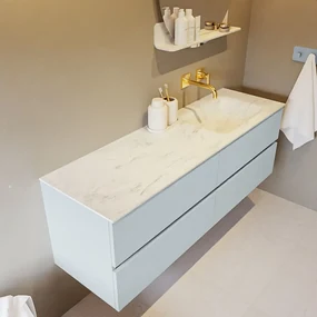 Mondiaz Vica DLux badmeubel 150cm clay 4 lades met wastafel opalo rechts zonder kraangat