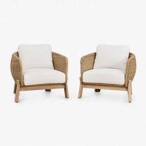 Pakket Van 2 Leilan Fauteuils In Acaciahout En Synthetisch Rotan Lichte Acaciekleur - Sklum