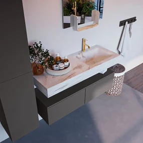Mondiaz Alan DLux badmeubel 120cm dark grey 2 lades met wastafel frappe rechts 1 kraangat