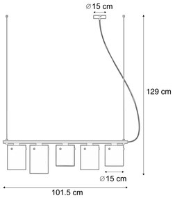 Eettafel / Eetkamer Moderne hanglamp zwart met smoke glas 5-lichts - Hybrid Modern E27 Binnenverlichting Lamp