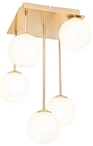 Moderne plafondlamp goud met opaal glas 5-lichts  - Athens