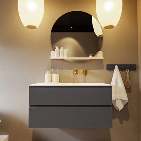 Mondiaz Vica DLux badmeubel 100cm dark grey 2 lades met wastafel ostra rechts zonder kraangat