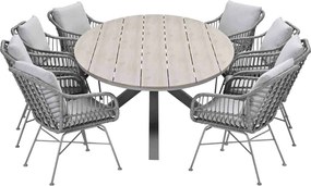 Garden Impressions Lucas tuinset 9-delig valley sand - Tulli tuintafel 280x140 cm - light teak vironwood