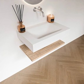 Zaro Alan badmeubel 70cm met planchet washed oak en vrijhangende wastafel cloud midden zonder kraangat talc