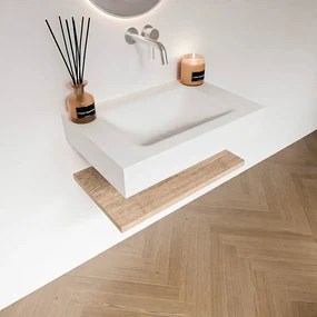 Zaro Alan badmeubel 70cm met planchet washed oak en vrijhangende wastafel cloud midden zonder kraangat talc