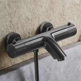 Saniclear Iron Stripes thermostatische opbouw badkraan met handdouche verouderd ijzer - gunmetal