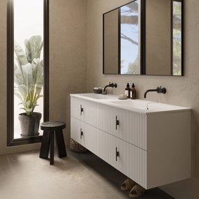 Muebles Avila badmeubel ribbelfront 160cm wit mat met dubbele wastafel zonder kraangaten