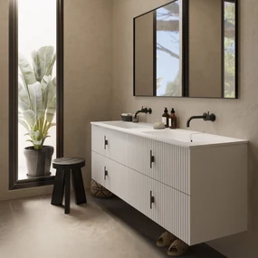 Muebles Avila badmeubel ribbelfront 160cm wit mat met dubbele wastafel zonder kraangaten