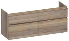 Saniclass Advance Wastafelonderkast - 140x46x60cm - 4 softclose greeploze lades - 2 sifonuitsparingen - en doorlopende lamellen - geborsteld hout - Vintage oak OK-MEA140VO