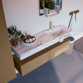 Mondiaz Alan DLux badmeubel 150cm oro 2 lades met wastafel glace rechts 1 kraangat