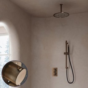 Saniclear Antique Curved Pro inbouw regendouche met 30cm hoofddouche, plafondarm en glijstang verouderd messing