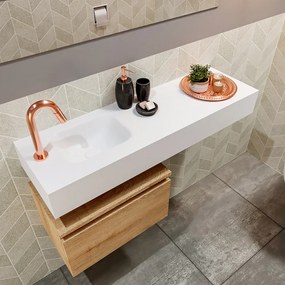 Mondiaz Andor toiletmeubel 50cm eiken met witte wastafel 100cm links met kraangat