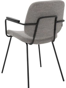 Goossens Eetkamerstoel Hjalmar grijs stof met armleuning, modern design