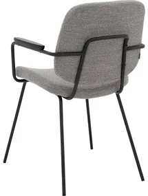 Goossens Eetkamerstoel Hjalmar grijs stof met armleuning, modern design