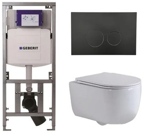 QeramiQ Dely Swirl Toiletset - 36.3x51.7cm - Geberit UP320 inbouwreservoir - met Burda frame - slim zitting - mat zwarte bedieningsplaat - ronde knoppen - wit mat 0701131/SW706188/SW1000766/SW1026257