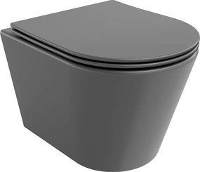 Mexen Rico Rimless wc-commode met langzaam sluitende slanke zitting, duroplast, donkergrijs mat - 30724071