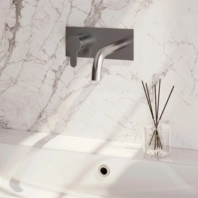 Brauer Brushed Edition ColdStart wastafelkraan inbouw gebogen uitloop met achterplaat model D2 RVS geborsteld PVD