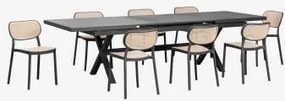Set Van Een Uitschuifbare Rechthoekige Tafel 240-300x100 Cm In Aluminium Karena En 8 Stapelbare Tuinstoelen Van Polypropyleen Om Grijs – Grafiet -