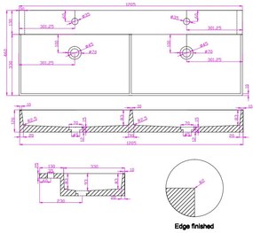 Saniclear Dark Emperador marmeren wastafel 120x46cm met kraangaten