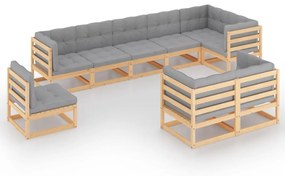 vidaXL 9-delige Loungeset met kussens massief grenenhout