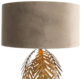 Vintage vloerlamp goud 145 cm met velours kap taupe 50 cm - Botanica Landelijk E27 Binnenverlichting Lamp