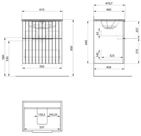 Sapho Cirasa Compact wastafel onderkast met ribbelfront 59x46x64cm wit mat