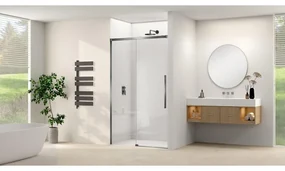 Van Rijn Products Schuifdeur aan vast deel incl. soft-close helder glas incl. glasbehandeling (1150 x 1200) x 2000 Geborsteld Gun Metal beslag en greep ST09300120HEGM