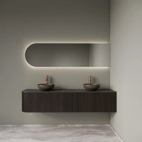 Gliss Design Alluro badmeubel ribbelfront met ronding links 180cm ebony en zwart leisteen toppaneel