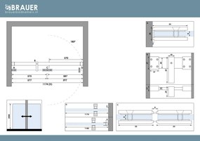 Brauer Void Carving profielloze nisdeur 120cm met draaideur 60cm aan glas messing geborsteld PVD