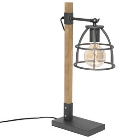Industriële tafellamp antraciet met hout - Arthur Industriele / Industrie / Industrial E27 Binnenverlichting Lamp