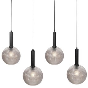 Design hanglamp zwart met smoke glas 4-lichts  - Chico