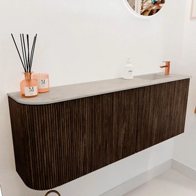 Mondiaz Joya DLux 110cm toiletmeubel ronding links walnut met wastafel faye rechts 1 kraangat opalo