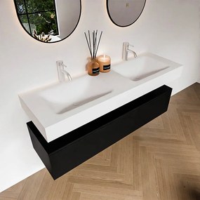 Zaro Alan badmeubel 140cm urban 1 lade met vrijhangende wastafel cloud dubbel 2 kraangaten talc