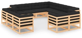 vidaXL 12-delige Loungeset met antracietkleurige kussens grenenhout