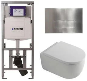 QeramiQ Dely Swirl Toiletset - 36.3x51.7cm - Geberit UP320 Burda inbouwreservoir - 35mm zitting - steel bedieningsplaat - rechthoekige knoppen - wit glans 0701131/SW706195/SW1000767/SW1026256