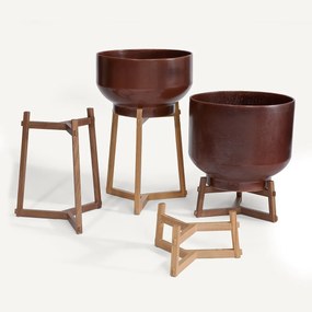 Notenhouten standaard voor plantenbak Florian, H23 en H33 cm, GRAYSON