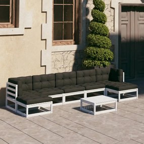 vidaXL 8-delige Loungeset met kussens massief grenenhout wit