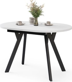 Mazzoni ALMO Wit mat / zwarte poten - OVALE UITSCHUIFTAFEL 120-220 cm VOOR 10-12 PERSONEN