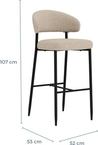 Mazzoni IRIS Beige (stof Basel 24)/zwart onderstel - GESTOFFEERDE BARKRUK VOOR KEUKEN/BAR