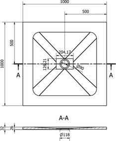 Mexen Hugo kwadratische douchebak SMC 100 x 100 cm, grijs - 42611010