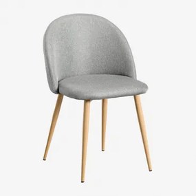 Kana Gestoffeerde Eetkamerstoelen Set Van 2, Staal Natuurlijk Hout & Linnen Grijs – Beton & Linnen - Sklum