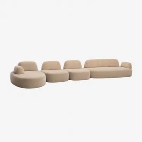 Modulaire Linker Chaise Longue Bank Van 4 Delen Met Beklede Hoekmodule Giorgia Chenille Licht Zandbruin - Sklum