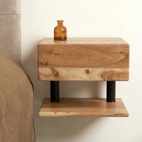 Hangend Nachtkastje Acacia Hout - 35x32x27cm.