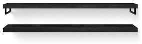 Looox Wood collection Duo wandplanken 200x46cm - 2 stuks - Met handdoekhouders zwart mat - massief eiken Black WBDUO200BLMZ